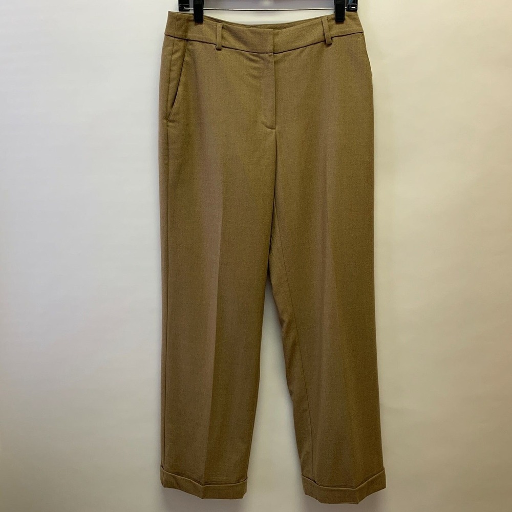 Liz Claiborne Lizsport Women's Pants 10 Petite Brown 100% Wool Cuffed Hem Lined